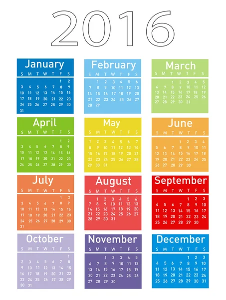 Vector illustration of a modern and simple calendar 2016 — Stock Vector