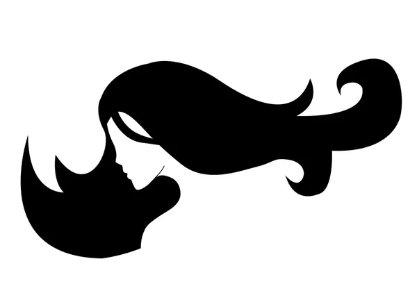 Silhouet van een meisje in profiel met lange haren — Stockvector