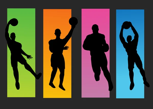 Set van basketbal spelers silhouet — Stockvector