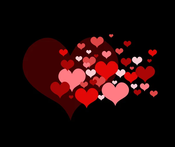 Ilustración vectorial con corazones de amor rojos — Vector de stock