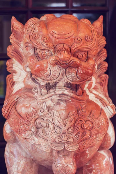 Lion Marble Face Chinese Lion Stone Carving Sculpture Symbol Power — Stock Photo, Image