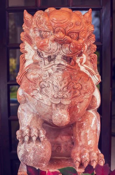 Lion Marble Face Chinese Lion Stone Carving Sculpture Symbol Power — Stock Photo, Image