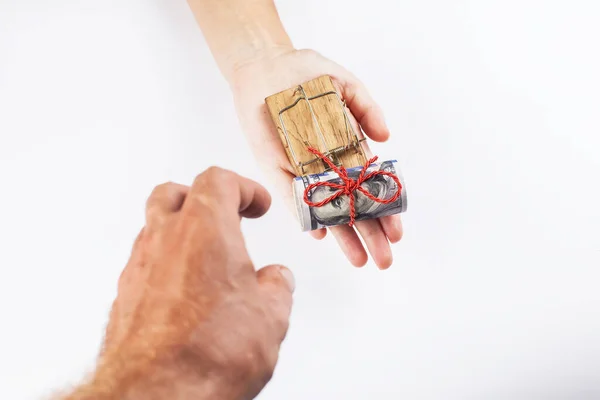 Money Mousetrap Hand White Background — Stock Photo, Image