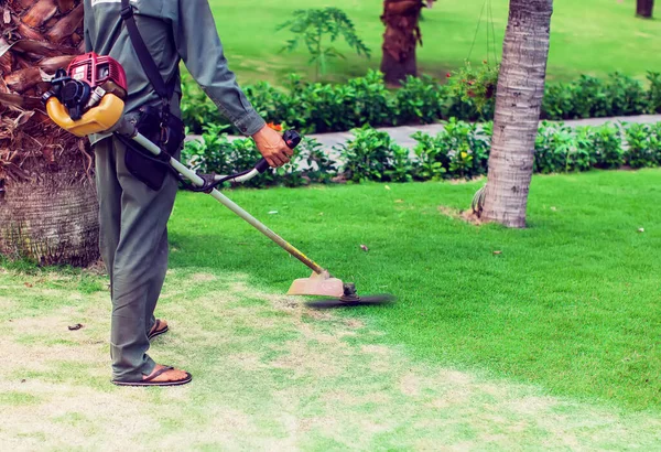 Klipper Gräs Trädgården Med Trimmern Vietnam — Stockfoto