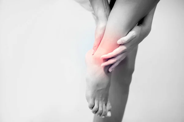 Pain Foot Girl Holds Her Hands Her Feet Foot Massage — Stock Photo, Image