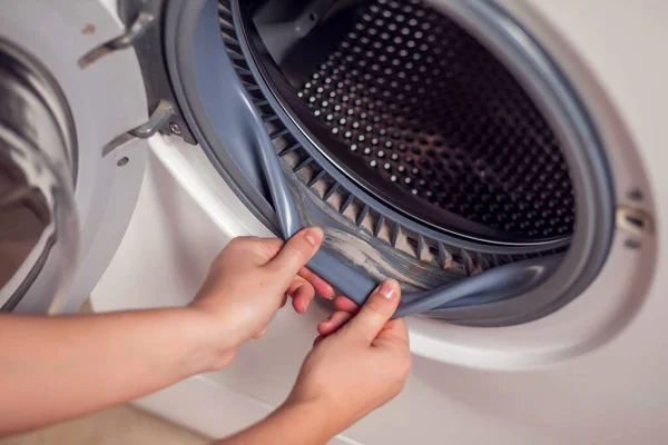 Dirty Moldy Washing Machine Sealing Rubber Drum Close Mold Dirt — Stock Photo, Image