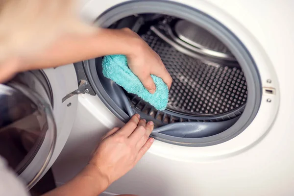 Dirty Moldy Washing Machine Sealing Rubber Drum Close Mold Dirt — Stock Photo, Image