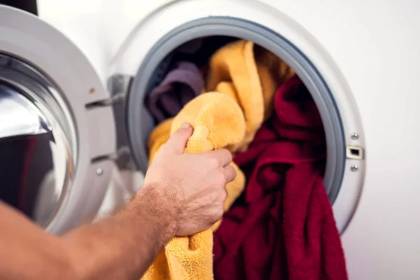 Loading Clothes Washing Machine Housework Laundry Concept — Stock Photo, Image