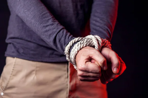 Man Bound Hands Human Violence Criminal Concept — Stock Photo, Image