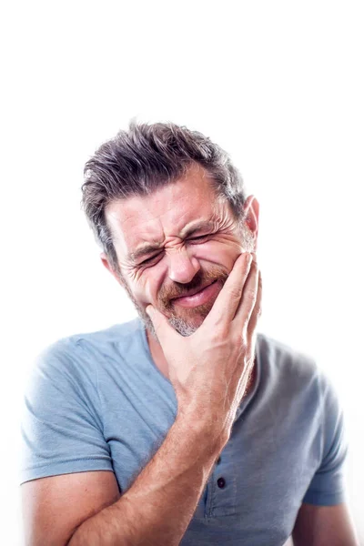Mężczyzna Czuje Silny Ból Zęba Odizolowany Ludzie Opieka Zdrowotna Medycyna — Zdjęcie stockowe