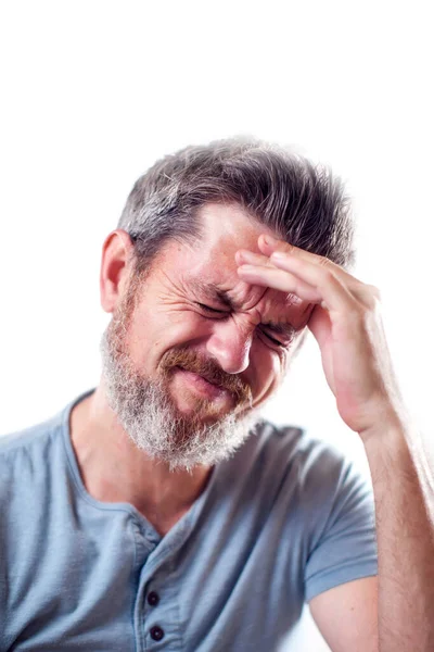 Männchen Fühlt Starke Kopfschmerzen Isoliert Menschen Gesundheitswesen Und Medizinkonzept — Stockfoto