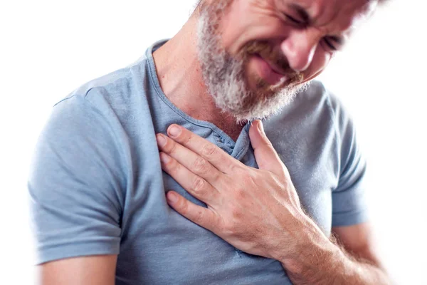 Male Feels Strong Heart Pain Isolated People Healthcare Medicine Concept Stock Picture