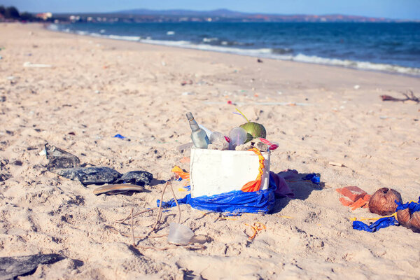 Pollutions and garbages in the sea and on the beach