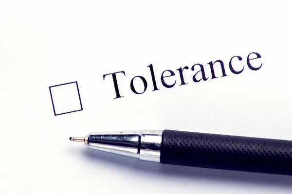 Tolerantie Checkbox Met Een Kruis Wit Papier Met Pen Controle — Stockfoto