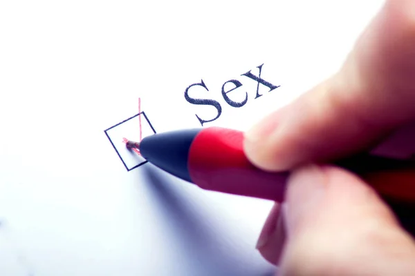 Sexo Casilla Verificación Con Una Cruz Sobre Papel Blanco Concepto — Foto de Stock