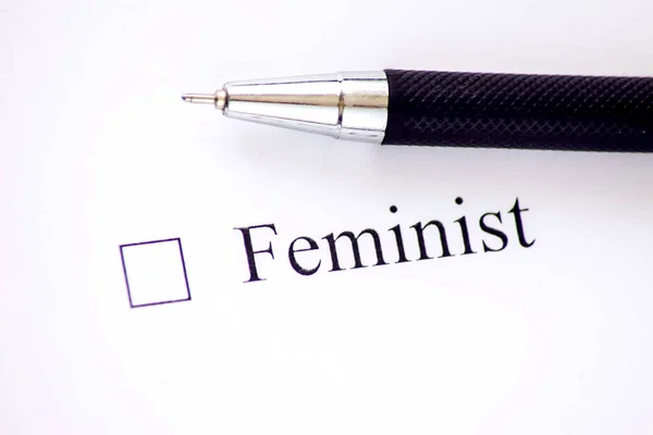 Feminist Selectievakje Met Een Kruis Wit Papier Checklist Concept — Stockfoto