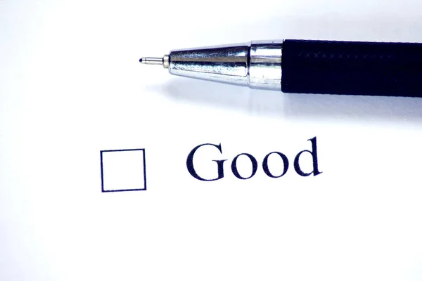 Lista Verificación Con Una Palabra Good White Paper Pen Concepto — Foto de Stock