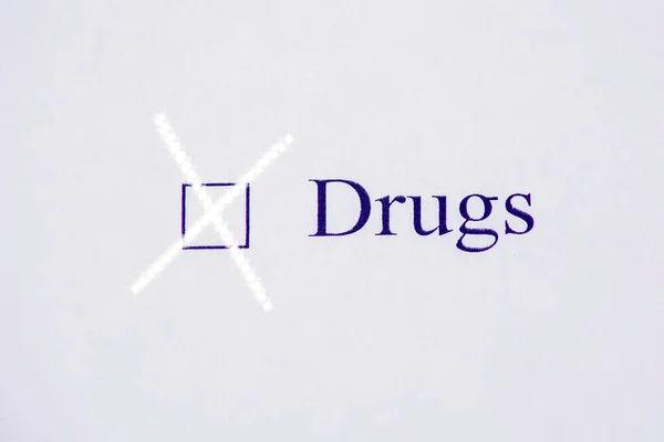 Checklist Box Drugs Woord Wit Papier Controleformulier — Stockfoto