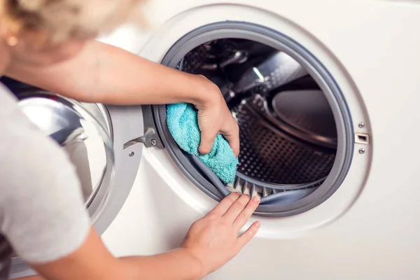 Dirty Moldy Washing Machine Sealing Rubber Drum Close Mold Dirt — Stock Photo, Image