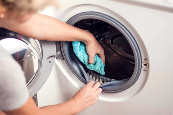 Dirty Moldy Washing Machine Sealing Rubber Drum Close Mold Dirt — Stock Photo, Image