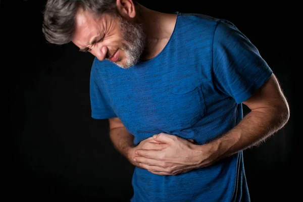 Hombre Siente Fuerte Dolor Estómago Concepto Personas Salud Medicina — Foto de Stock