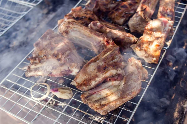 Grill Background Processo Cottura Del Barbecue All Aperto — Foto Stock