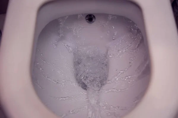 Toilettenspülung Badezimmer Oder Restroom Spülung Weiß Wasserdurchfluss Spülung Toilette Konzept — Stockfoto