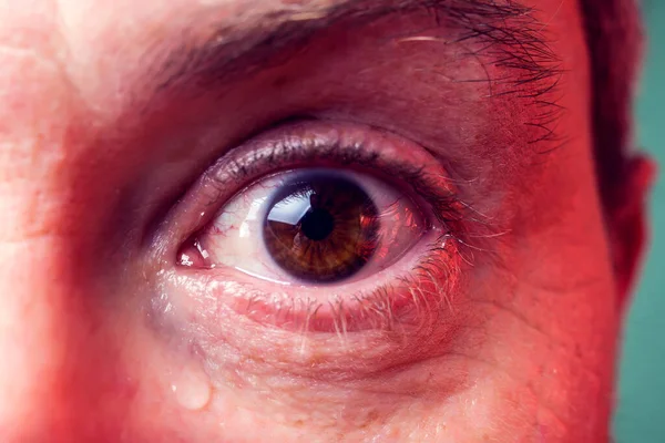 Close Brown Eye Man Tear People Emotions Concept — Stock Photo, Image