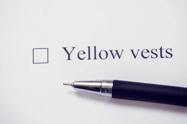 Casilla Verificación Con Chalecos Amarillos Palabra Comprobar Concepto Lista — Foto de Stock