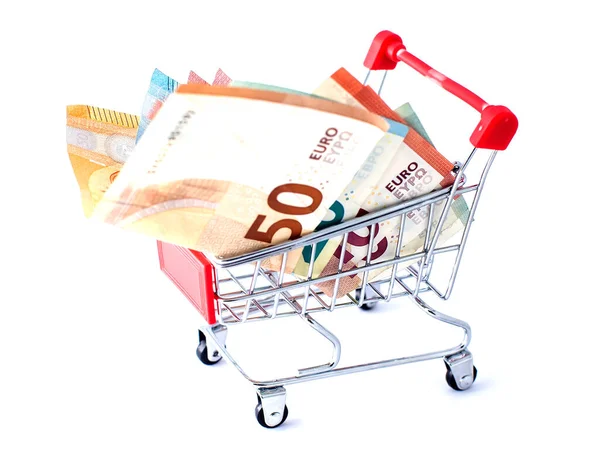 Shopping Trolley Dollars Isolated White Royalty Free Stock Photos