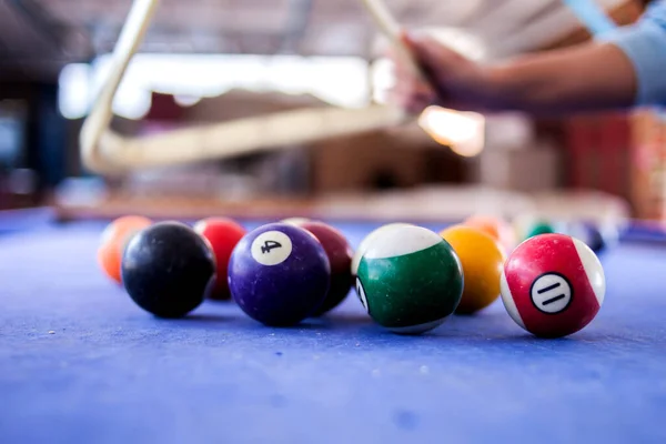 Billiard table with balls. Sport and hobby