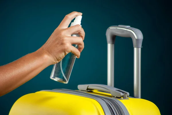 Disinfection Luggage Travel Coronavirus Concept Studio Shot — Stock Photo, Image