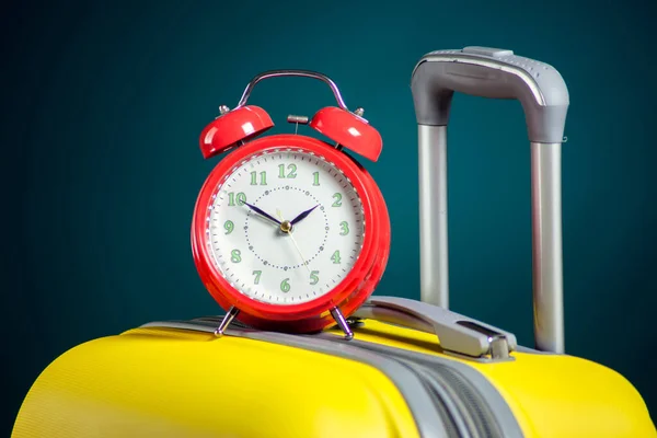 Alarm Clock Luggage Travel Holiday Concept Studio Shot — ストック写真