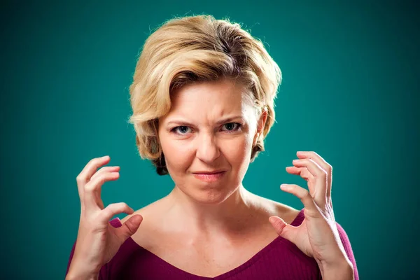Angry Woman Short Blond Hair Front Green Background People Emotions Royalty Free Stock Photos