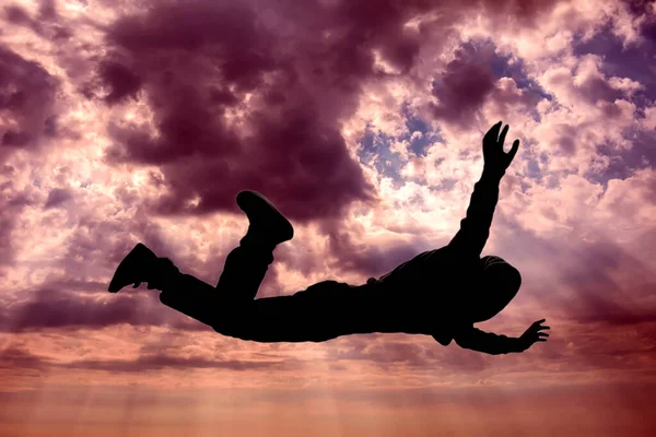Silhouette Man Flying Sky Afterlife Mystery Dream Concept — Stock Photo, Image