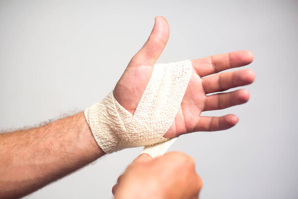 Elastic Bandage Hand Healthcare Medicine Concept Stock Photo