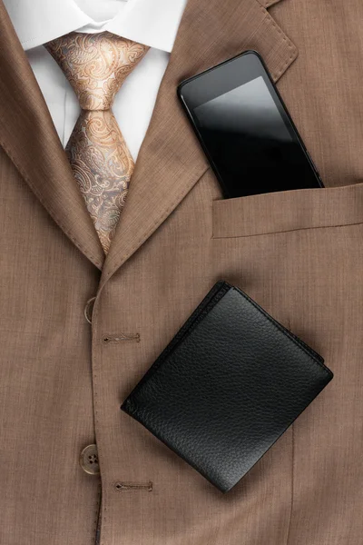 Moda męska styl klasyczny, krawat, koszula, telefon — Zdjęcie stockowe