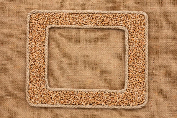 Dvou rám vyroben z lana s zrna pšenice v žíně — Stock fotografie