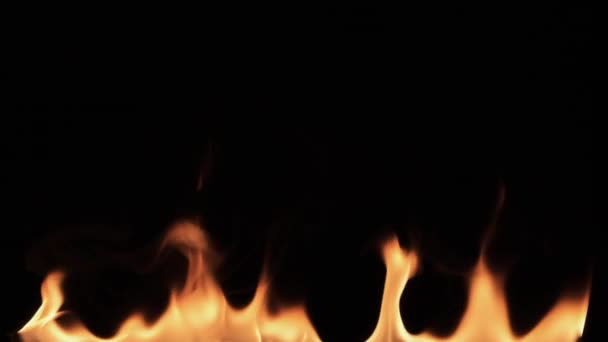 Lassú mozgás, égő tűz fekete háttérrel. Tűz textúrája fekete alapon. — Stock videók