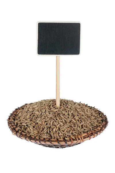 Heap of rye  in a plate, with a pointer for your text — Stock Photo, Image