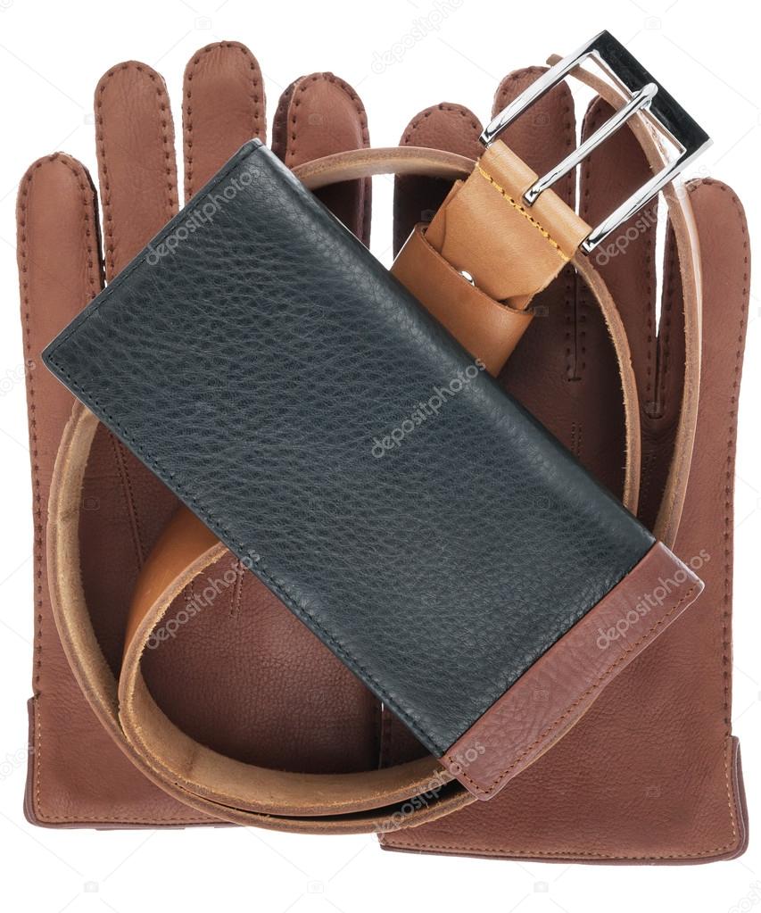 Men's wallet, belt and gloves