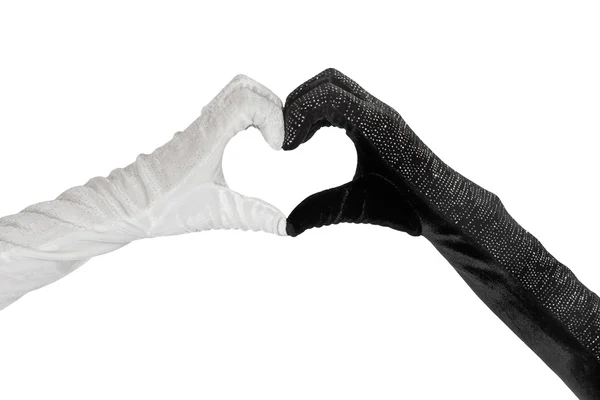 Black and white  elegant women's gloves with rhinestones — Stock Photo, Image
