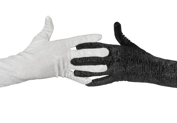 Schwarz-weiße elegante Damenhandschuhe mit Strass — Stockfoto
