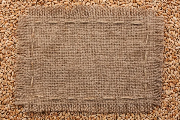 Bir buğday arka plan üzerinde yalan çuval bezi çerçevesinde — Stok fotoğraf