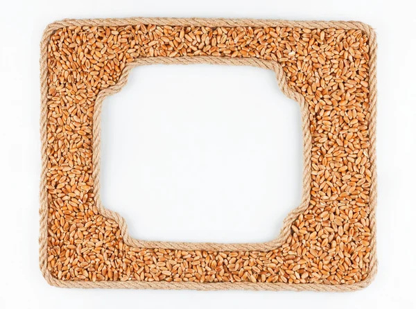Two frames of the rope with wheat  grain on a white background — Stock Photo, Image