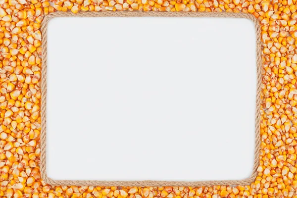 Frame made of rope with  corn  lying on a white background — Stock Photo, Image