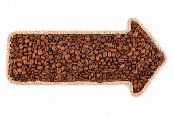 Arrow made of rope with coffee beans — Stock Photo, Image