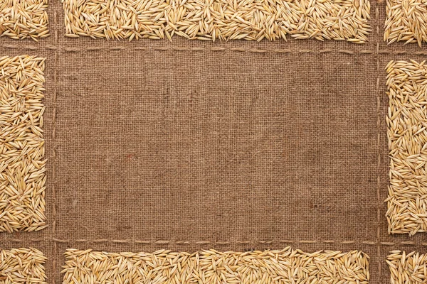 Beautiful frame with oats on sackcloth — Stock Photo, Image