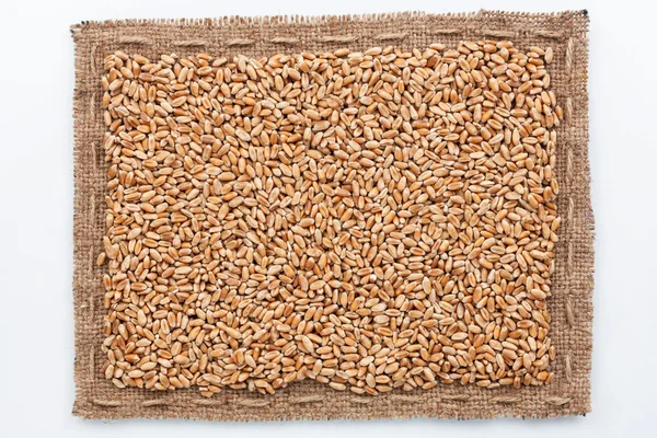 Çuval bezi ve buğday tahıl çerçeve — Stok fotoğraf