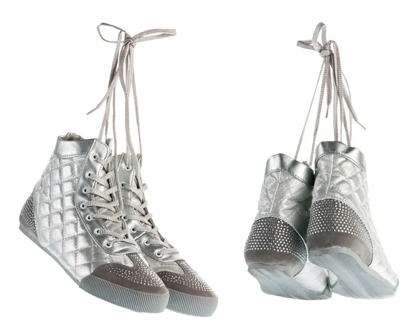 Срібло літаюче спортивне взуття зі стразами Ліцензійні Стокові Зображення